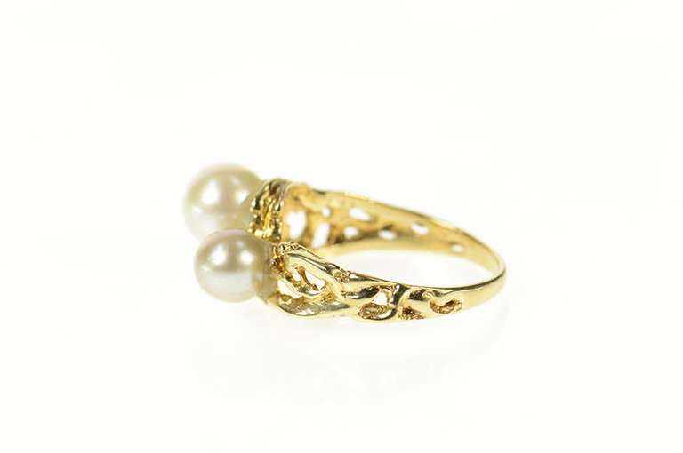 14K Yellow Gold Pearl Ornate Textured Nugget Statement Ring