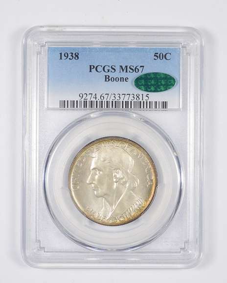 MS67 CAC 1938 Boone Bicentennial Commemorative Half Dollar - PCGS