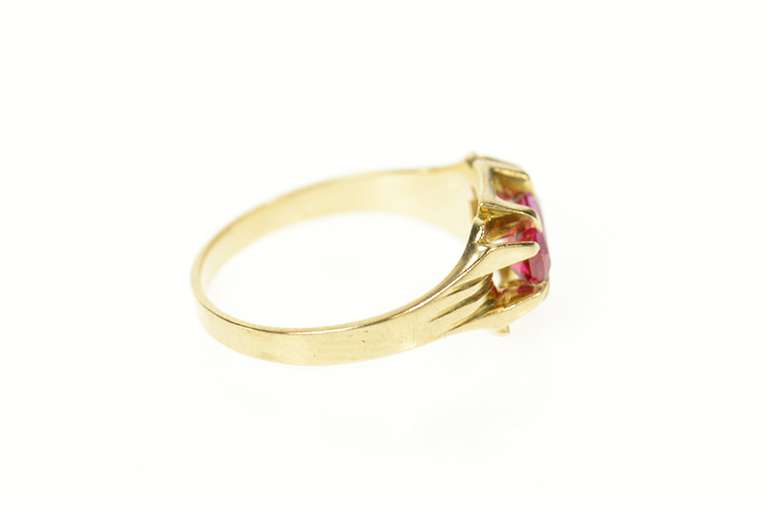 10K Yellow Gold Art Deco Oval Syn. Ruby Ornate Statement Ring