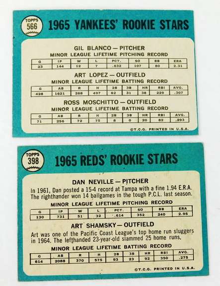 2 1965 Rookie Stars Baseball Cards