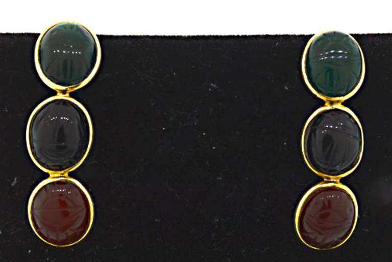 14kt Emerald, Tanzanite, and Garnet Drop Earrings