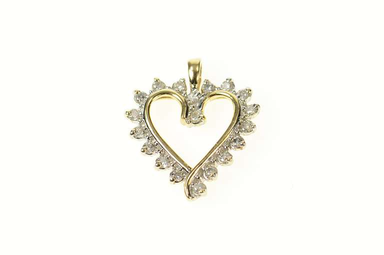 10K Yellow Gold Wavy Diamond Classic Heart Love Symbol Pendant