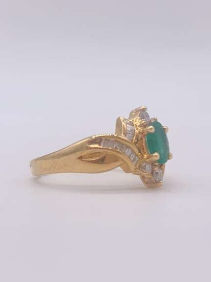 18kt Yellow Gold, Emerald, & Diamond Cocktail Ring