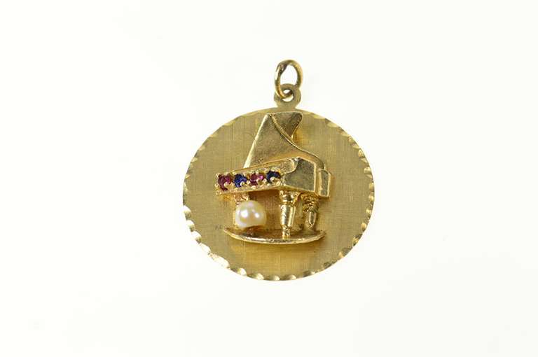 14K Yellow Gold Retro Pearl Ruby Sapphire Piano Charm/Pendant