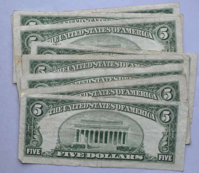 2 Each 1934 A  1934  D  1953 A & 1953 B Series $5 Silver Certificates.