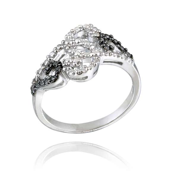 Sterling Silver Black Diamond Accent Swirl Design Ring