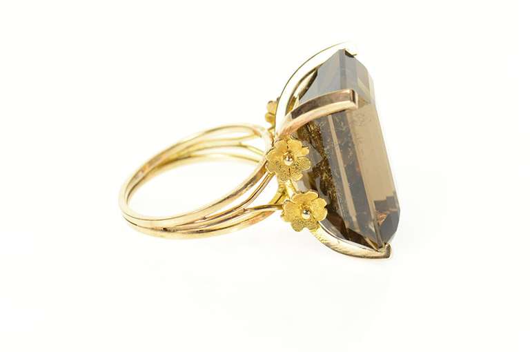 18K Yellow Gold Emerald Cut Smoky Quartz Cocktail Ring