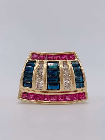 14kt Gold Ruby, Sapphire, & Diamond Slide Pendant