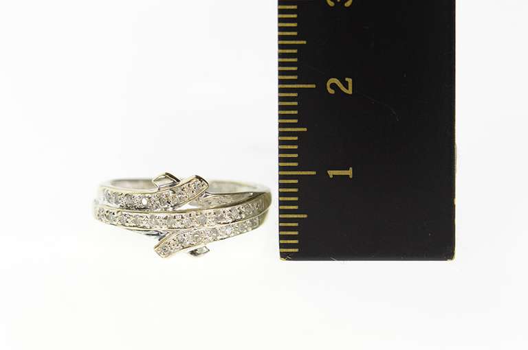 14K White Gold Wavy Tiered Diamond Bypass Statement Ring