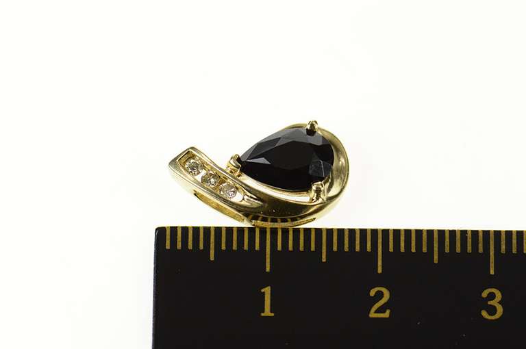 10K Yellow Gold Pear Black Onyx Diamond Channel Statement Pendant