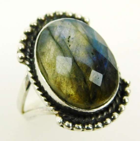 Sterling Silver Faceted Labradorite Ring, Size 6