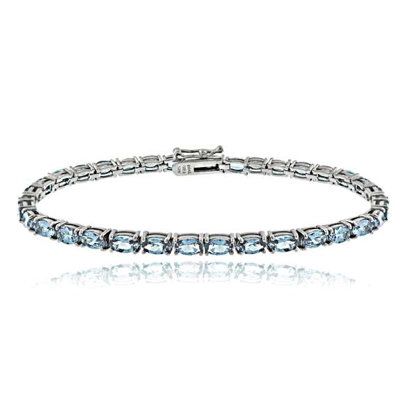 Sterling Silver 10.5ct Blue Topaz Birthstone Tennis Bracelet
