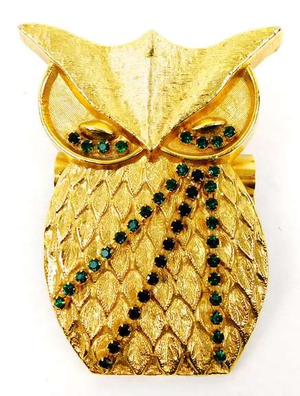 Vintage Large Rhinestone Owl Desk Clamp