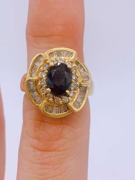14kt Gold Blue Sapphire & Diamond Cocktail Ring
