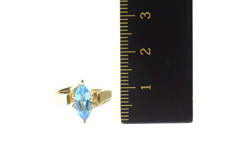 10K Yellow Gold Marquise Blue Topaz Ornate Statement Ring