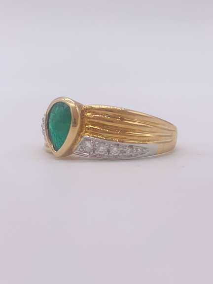 18kt Yellow Gold, Emerald, & Diamond Cocktail Ring