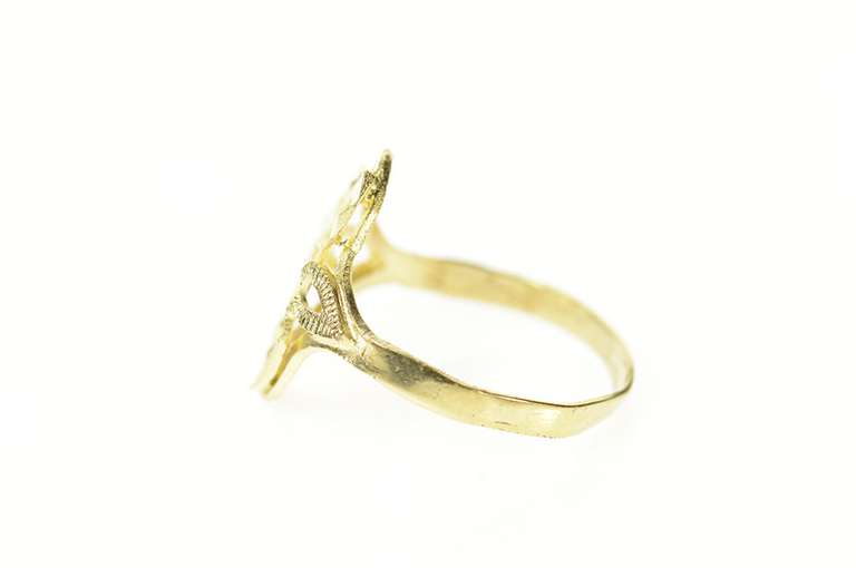 10K Yellow Gold Grooved C Monogram Letter Initial Statement Ring