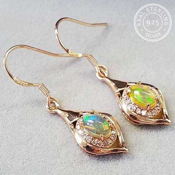 AUSTRALIAN FIRE OPAL & CREATED WHITE SAPPHIRE 0.60 CT AUSTRALIAN FIRE OPAL STERLING SILVER EARRINGS
