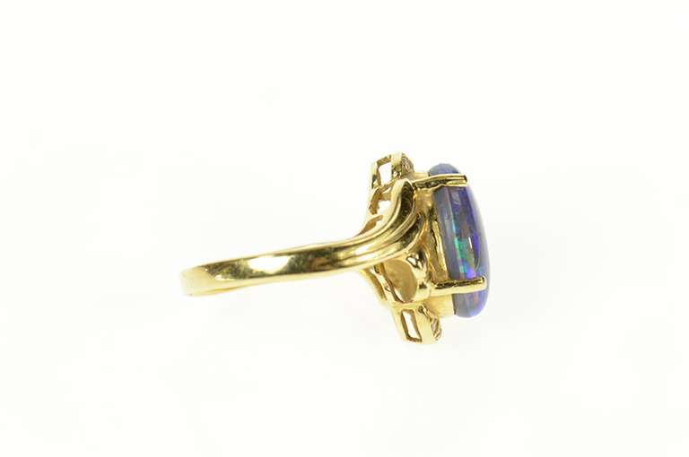 18K Yellow Gold Ornate Black Opal Diamond Cocktail Ring