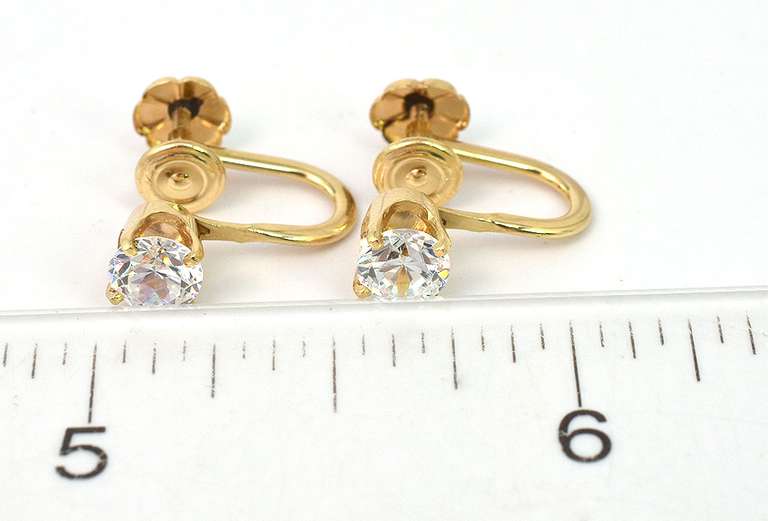 Elegant CZ Screw-Back Earrings in 14KT Yellow Gold