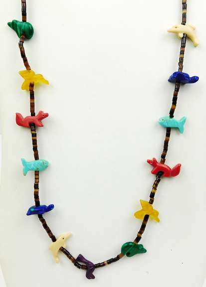 Vintage N.A. Indian Long Gemstone Fetish Necklace