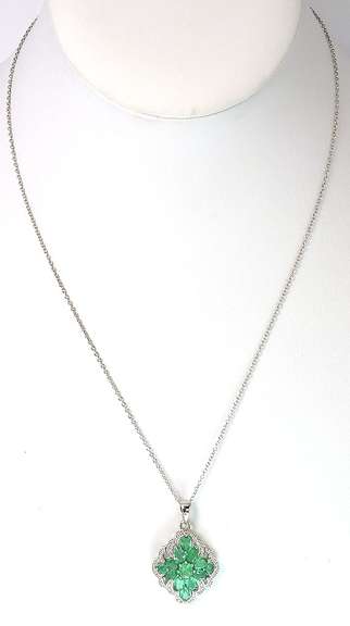 Refreshing Emerald Cluster Necklace in Platinum-Plated Silver