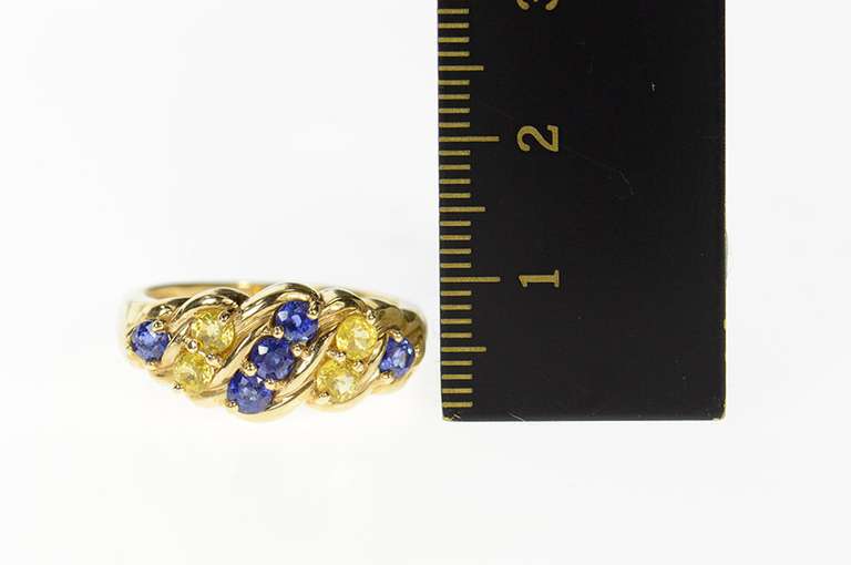 10K Yellow Gold Wavy Syn. Yellow & Blue Sapphire Statement Ring