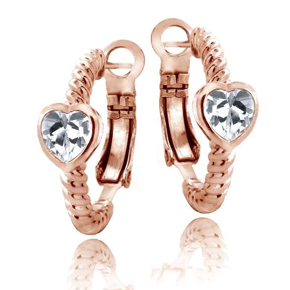 Rose Gold Tone Created White Sapphire Heart Shrimp Clutchless Earrings