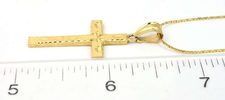 Laser-Etched Cross Necklace in 14KT Yellow Gold