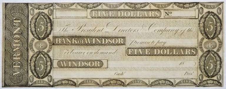 Crisp Exceptional 1800's $5 The Bank Of Windsor Vermont!