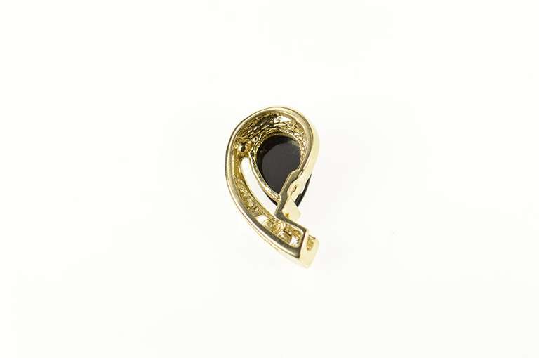 10K Yellow Gold Pear Black Onyx Diamond Channel Statement Pendant