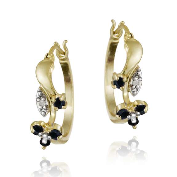 18k Gold over Silver Sapphire & Diamond Accent Flower Hoop Earrings