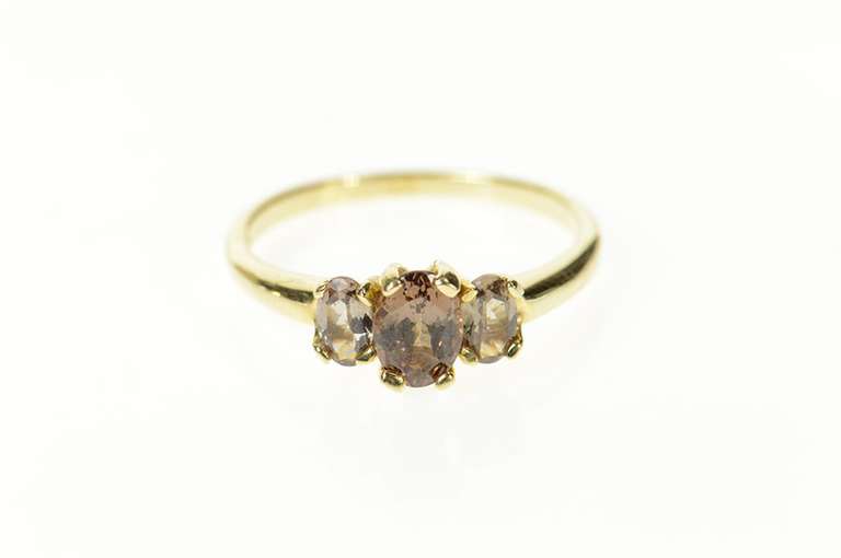 14K Yellow Gold Brown Green Color Change Garnet Three Stone Ring