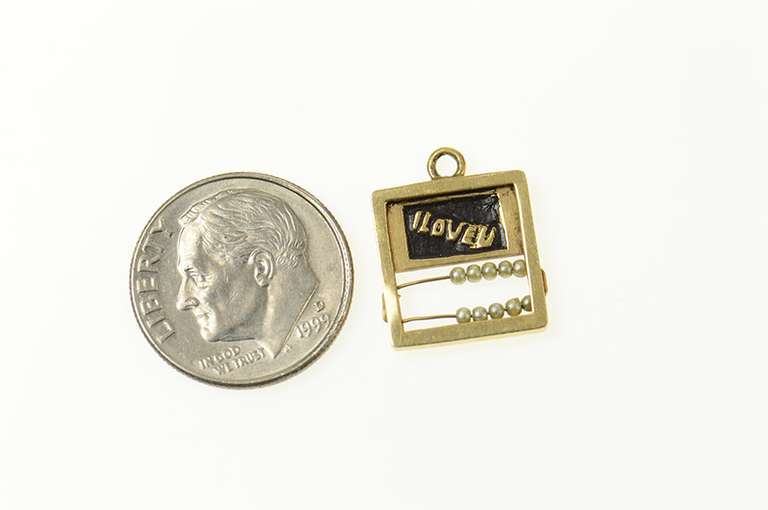 14K Yellow Gold I Love You Chalkboard Seed Pearl Abacus Charm/Pendant