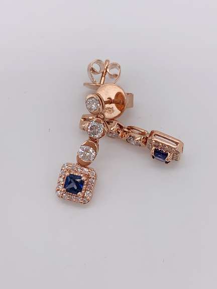 14kt Solid Gold Blue Sapphire & Diamond Earrings