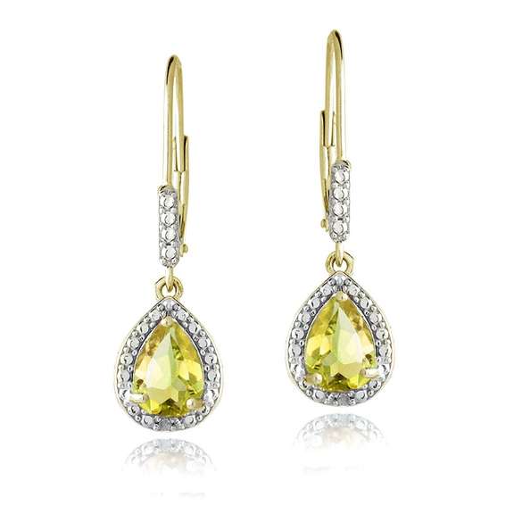 Gold Tone Over Sterling Silver 2.5ct Citrine & Diamond Accent Teardrop Leverback Earrings
