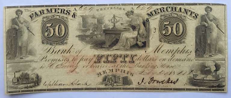 $ 50 Farmers And Merchants Bank Memphis Tenn Obsolete Of East Tenn