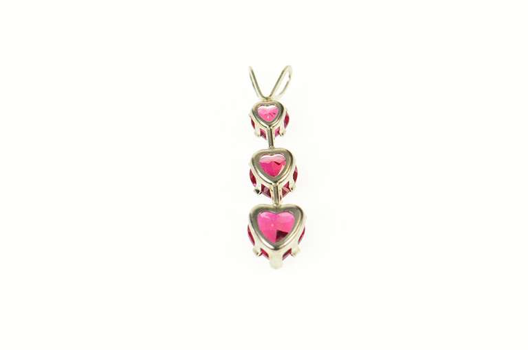 10K White Gold Tiered Syn. Ruby Heart Valentine Pendant
