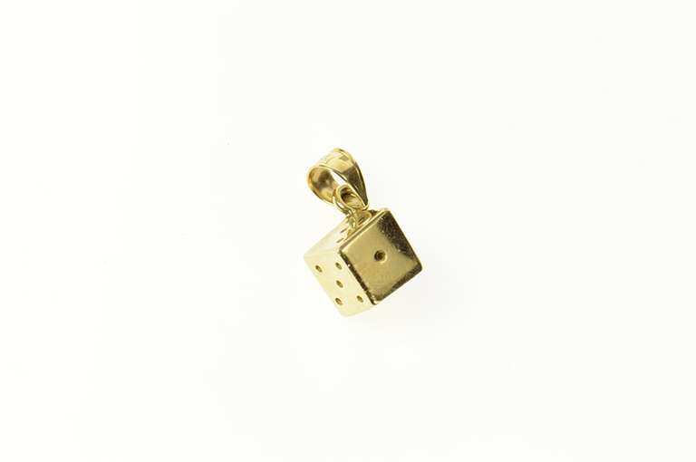 14K Yellow Gold 3D Six Sided Die Dice Good Luck Gambler Charm/Pendant