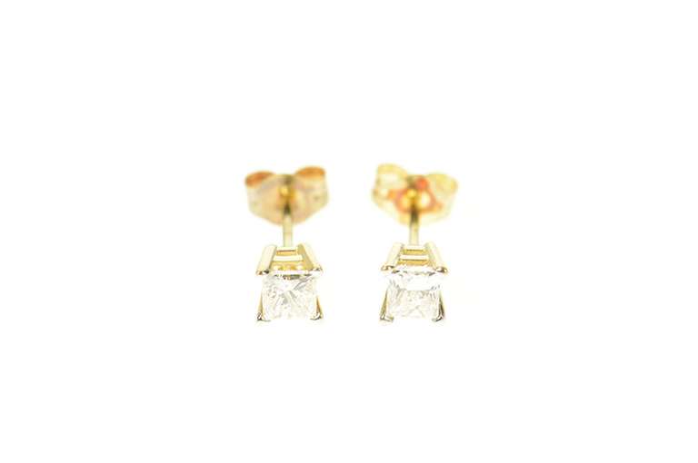 14K Yellow Gold 0.40 Ctw Princess Diamond Solitaire Stud Earrings