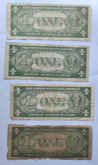 4 $ 1 Hawaii Emergency Overstamp Silver Certificates