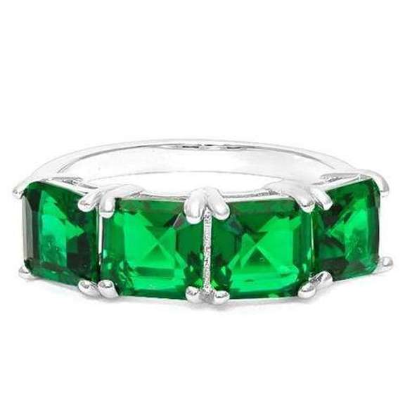 STERLING SILVER RING 6 MM PRINCESS CUT CREATED EMERALD WEDDING RING BAND