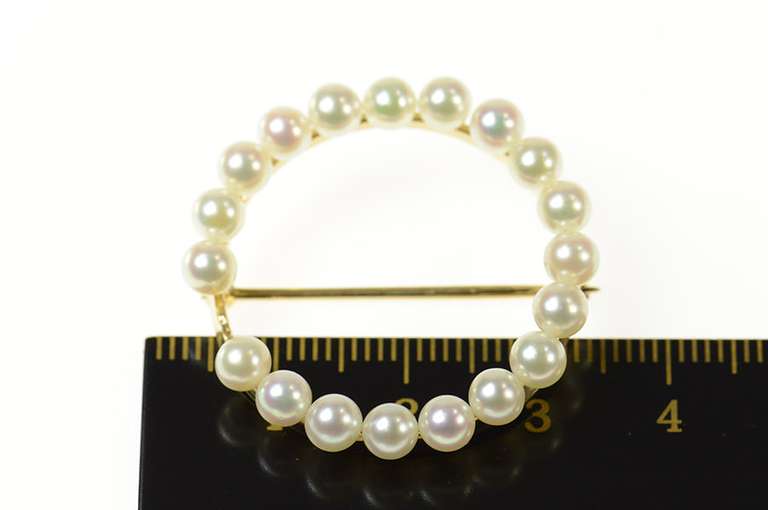 14K Yellow Gold Retro Pearl Circle Classic Statement Pin/Brooch