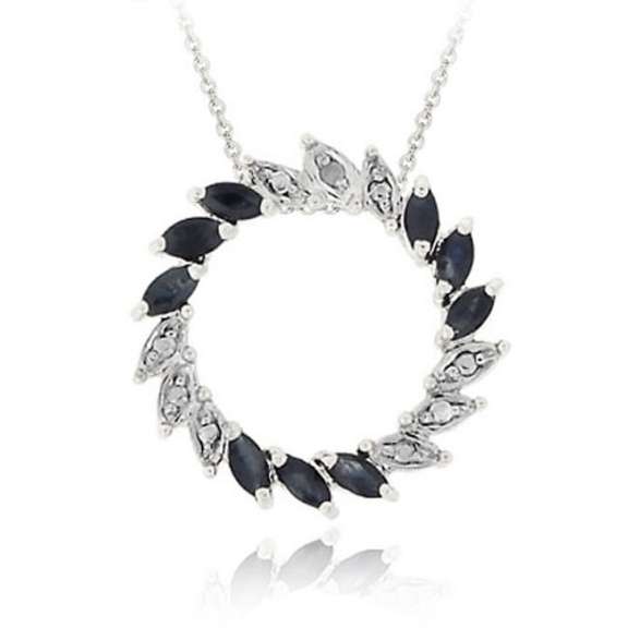 Sterling Silver Sapphire & Diamond Accent Circle Pendant