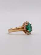Beautiful 18kt Solid Yellow Gold, Emerald, & Diamond Halo Ring