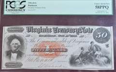 Ceritfied Civil War Era Virginia $50 Treasury Note