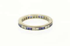 10K White Gold 1.04 Ctw Art Deco Diamond Sapphire Wedding Ring