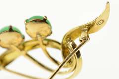 14K Yellow Gold Retro Ornate Green Chalcedony Floral Leaf Pin/Brooch