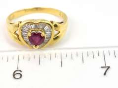 Sweet Ruby & Diamond Heart Ring in 18KT Yellow Gold