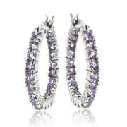 Sterling Silver Amethyst Inside Out Hoop Earrings